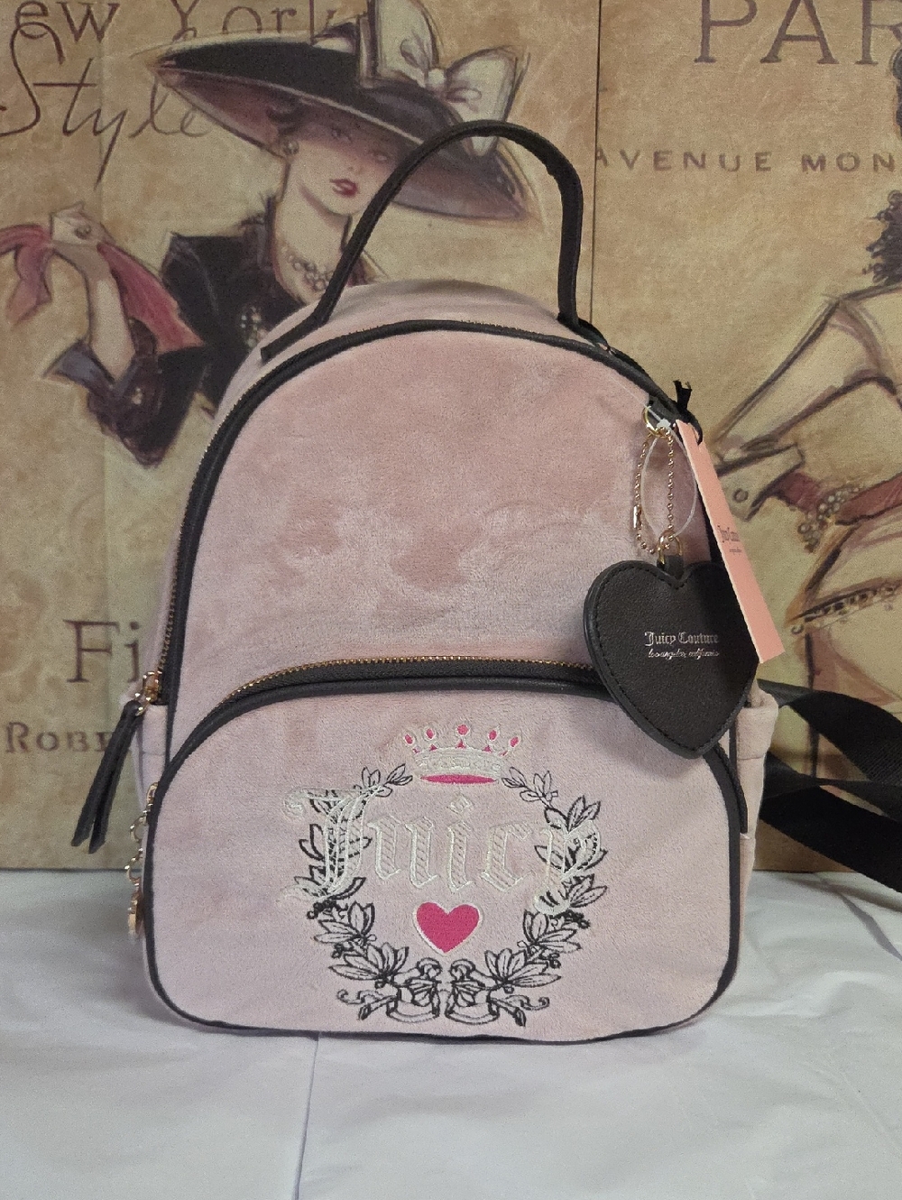 Juicy Couture Blush Pink Suede Mini Backpack with Heart Tag